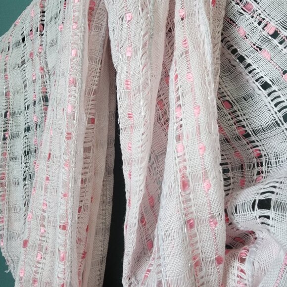 Lightweight Long Open Weave White & Pink Scarf - Picture 6 of 11